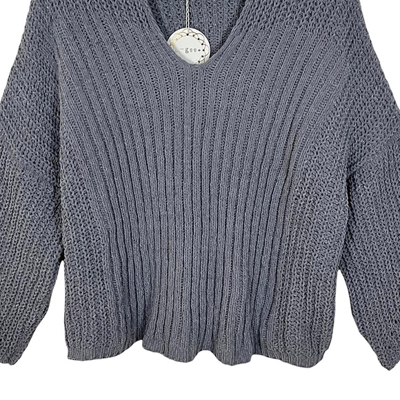 Umgee Oversized Chenille Loose Knit Wide Neckline V-neck Sweater - Picture 8 of 16